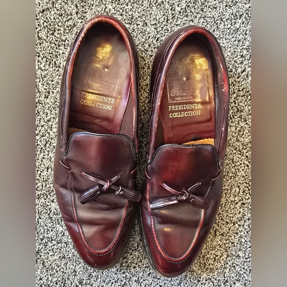 JOHNSON & MURPHY ARISTOCRATS ALL LEATHER DARK BURGUNDY SLIP ON Mens Size 8 - Picture 7 of 11